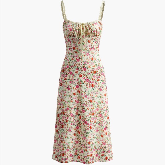 NWT Commense Floral Print Trim Cami Midi Dress - Picture 3 of 14